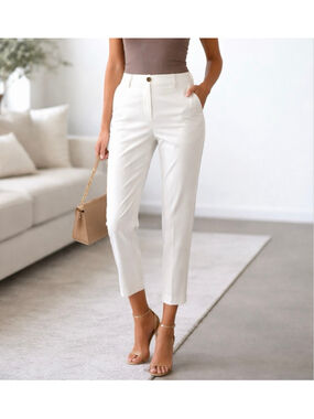 Women Cappagallo White Tailored Ankle Pants Size 14 Minimalist Work Chic NWT